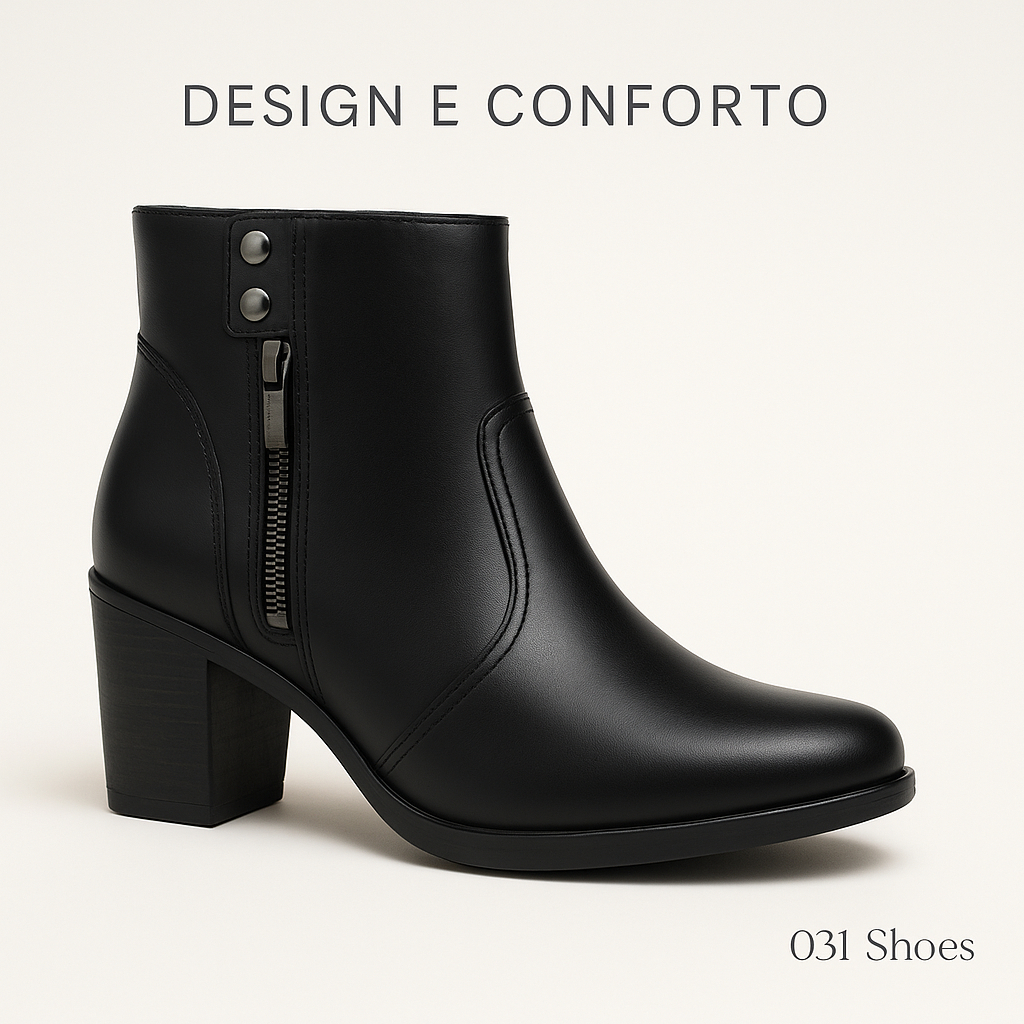 Bota Feminina Cano Curto Preta com Zíper – Estilosa, Confortável e Versátil – Tamanhos 34 ...