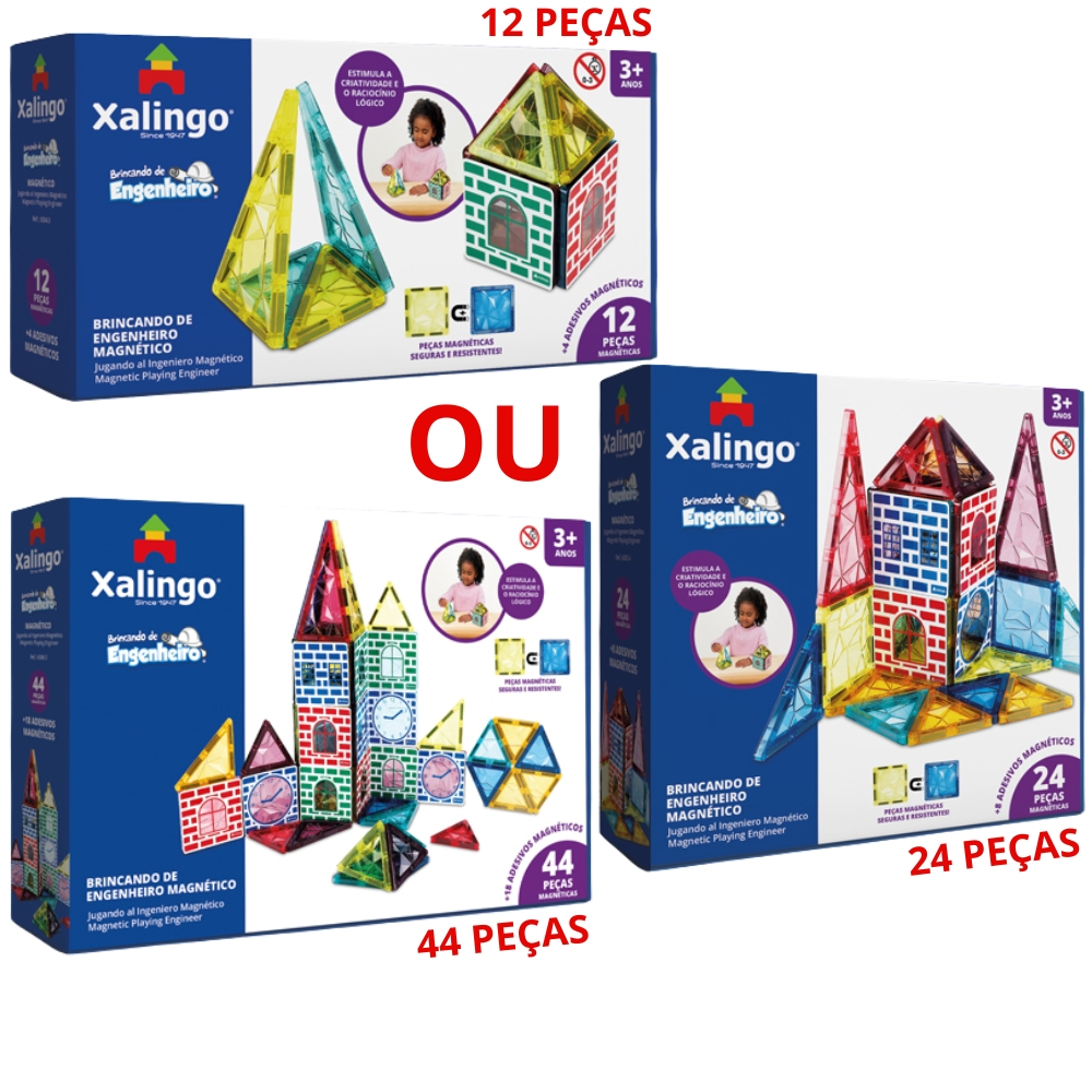 JOGO BRINCANDO DE ENGENHEIRO MAGNÉTICO 12, 24 OU 44 PEÇAS PLÁSTICAS XALINGO BRINQUEDO EDUCATIVO em Oferta na Shopee