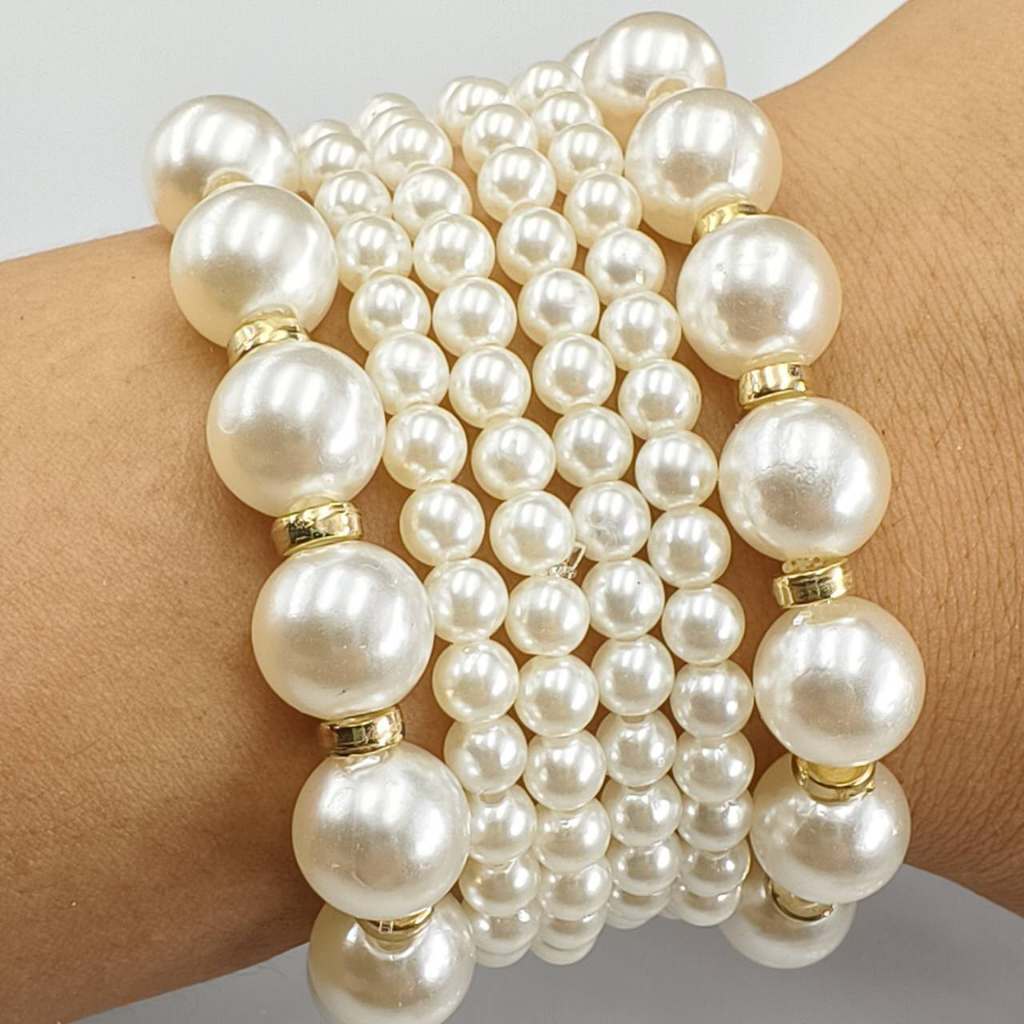 Conjunto de pulseiras de contas de cristal, 6 peças, pulseiras femininas em Oferta na Shopee