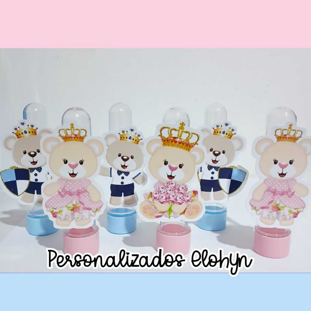 10 Tubetes + Apliques 3D Personalizado Lembrancinha Chá Revelação Ursinho Príncipe e Princesa