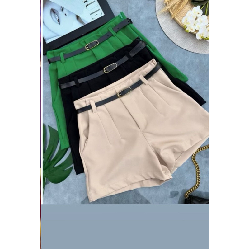 Short alfaiataria social feminino com cinto zíper lateral em Oferta na Shopee