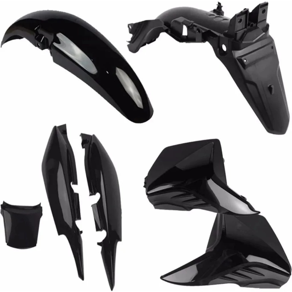 Kit Carenagem FAN 125 2009 a 2013 Rabeta + Paralama dian + Tampas Laterais + Paralama Traseiro Preto Injetado
