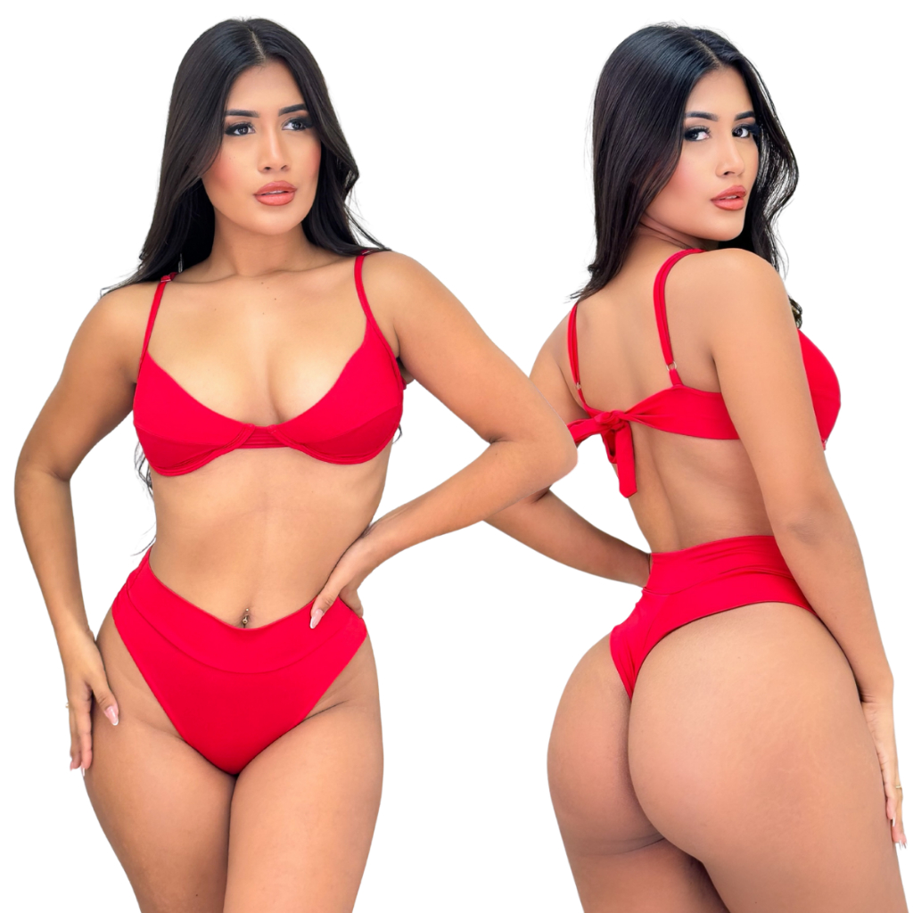 Biquíni Feminino Meia Taça Com Bojo Calcinha Hot Pants Poliamida Biquini Ajustável Cintura Alta em Oferta na Shopee