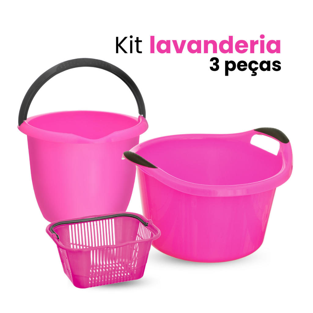 Kit Lavanderia 3 Peças de Balde Bacia Cesto Prendedor Multiuso Completo Resistente em Oferta na Shopee