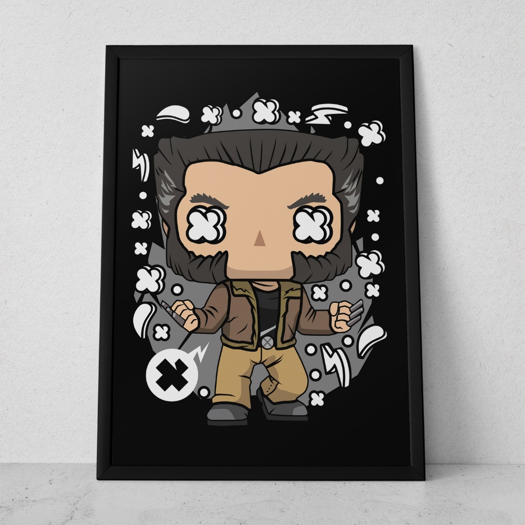 Quadro Decorativo Placa 80x60 mdf alta resolução full hd FUNKO POP LOGAN MARVEL sala quarto escritório
