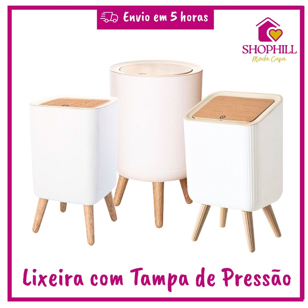 Lixeira Com Tampa De Pressão Pés Moderna 8L