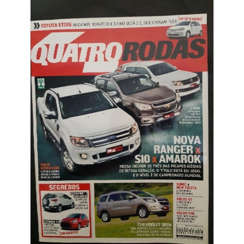 Revista Quatro Rodas JULHO de 2012 Edição n° 632 – Ranger x S10 x Amarok. Etios. Sonic x Fiesta. Spin. Palio Adventure.