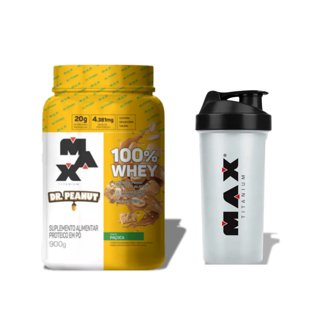 Whey 100% Max Titanium Dr. Peanut Sabor Paçoca 900g Ganhe Coqueteleira 700ml de Brinde em Oferta na Shopee