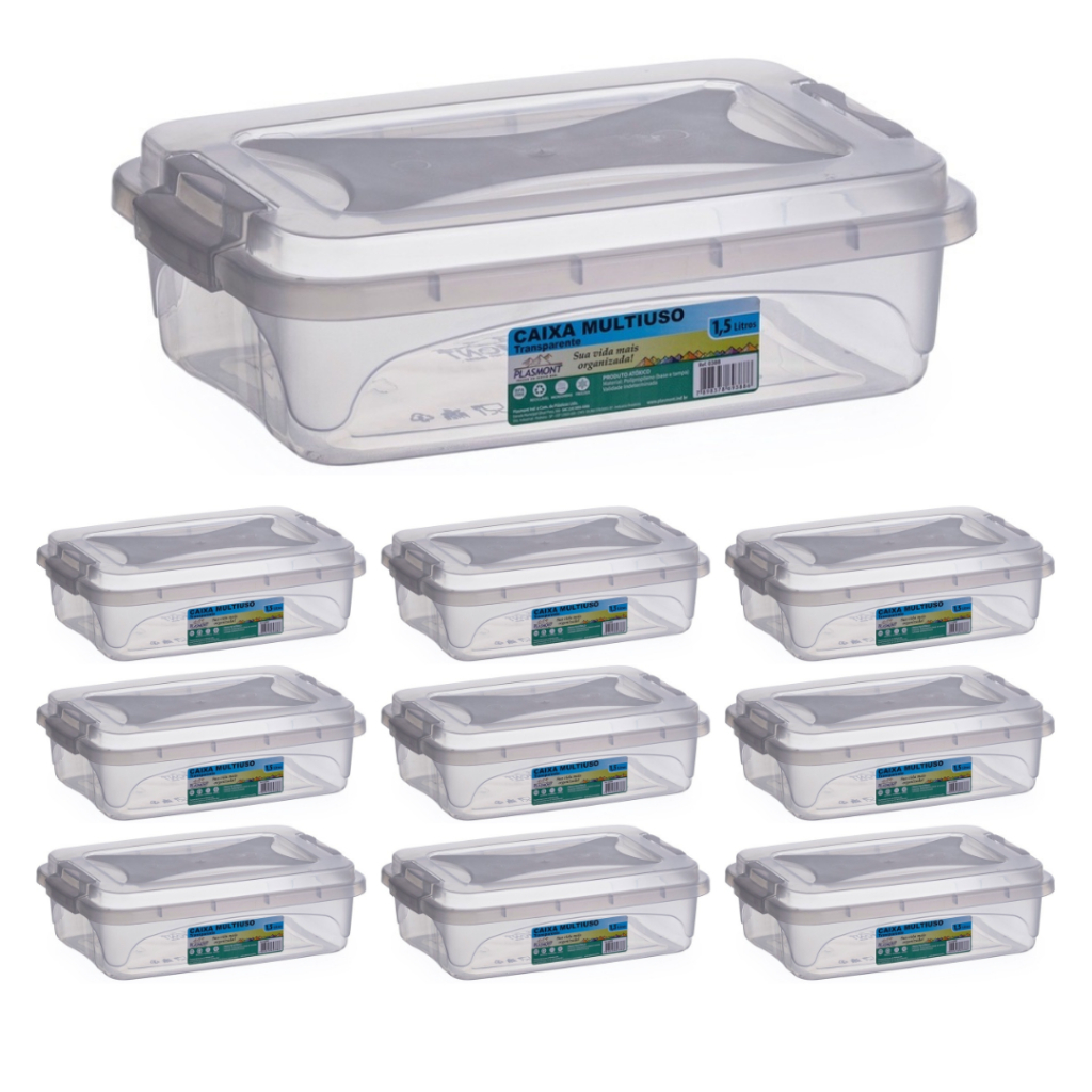 Kit 10 Caixas 1,5L com Tampa Trava Plástico Transparente Cabos Costura Brinquedos Bijuteria Remédios em Oferta na Shopee