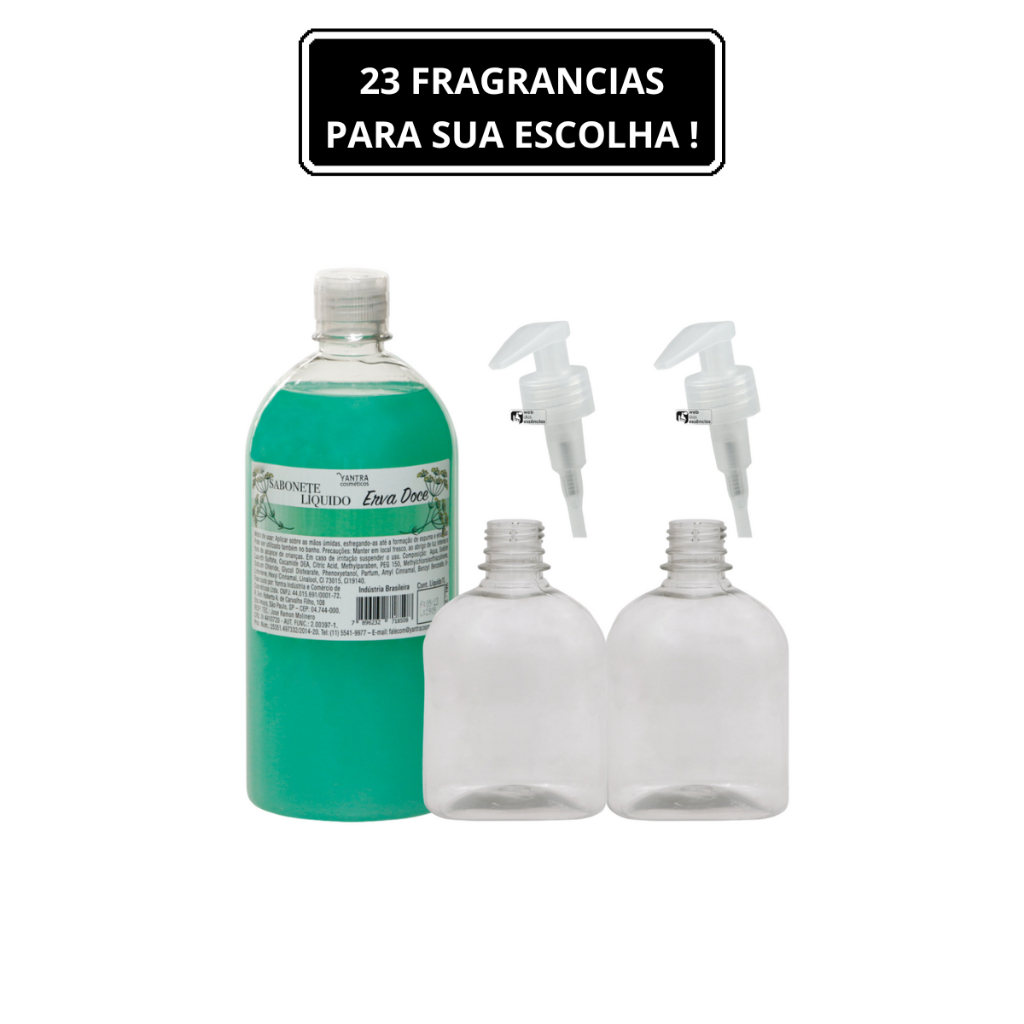 1 UNI SABONETE LIQUIDO DE 1 LITRO + 2 FRASCOS PET 500ml + 2 VALVULAS PUMP - DIVERSAS FRAGRANCIAS - em Oferta na Shopee