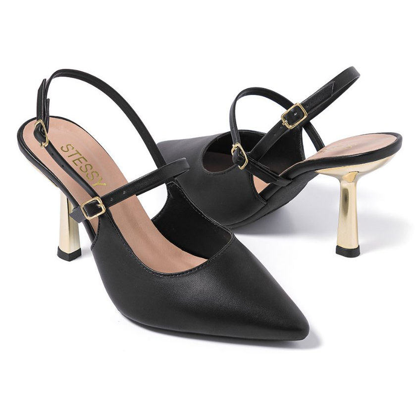 Detalhes do Scarpin Slingback Feminino Stessy Shoes Salto Alto Festa Metalizado Luxo Conforto Sofisticação Chic