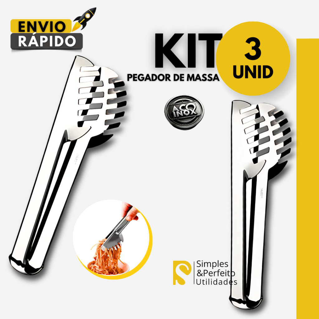 Pegador de Massa Kit 3, 2 ou 1 Peça Inox para Servir Espaguete Macarrão Cozinha Restaurante Buffet