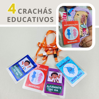 Crachá Ajudante do Dia - Kit 4 CRACHÁS - Menino / Menina / Beber Água / Banheiro