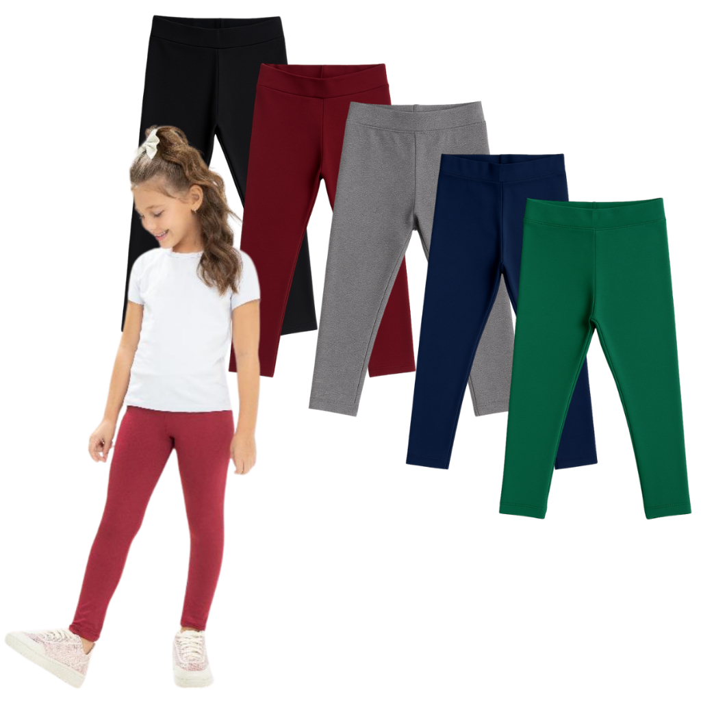Kit 4 Calça Leg Legging Suplex Peluciada Uniforme Esclolar Infantil Juvenil Menina Tamanho 1 a 16
