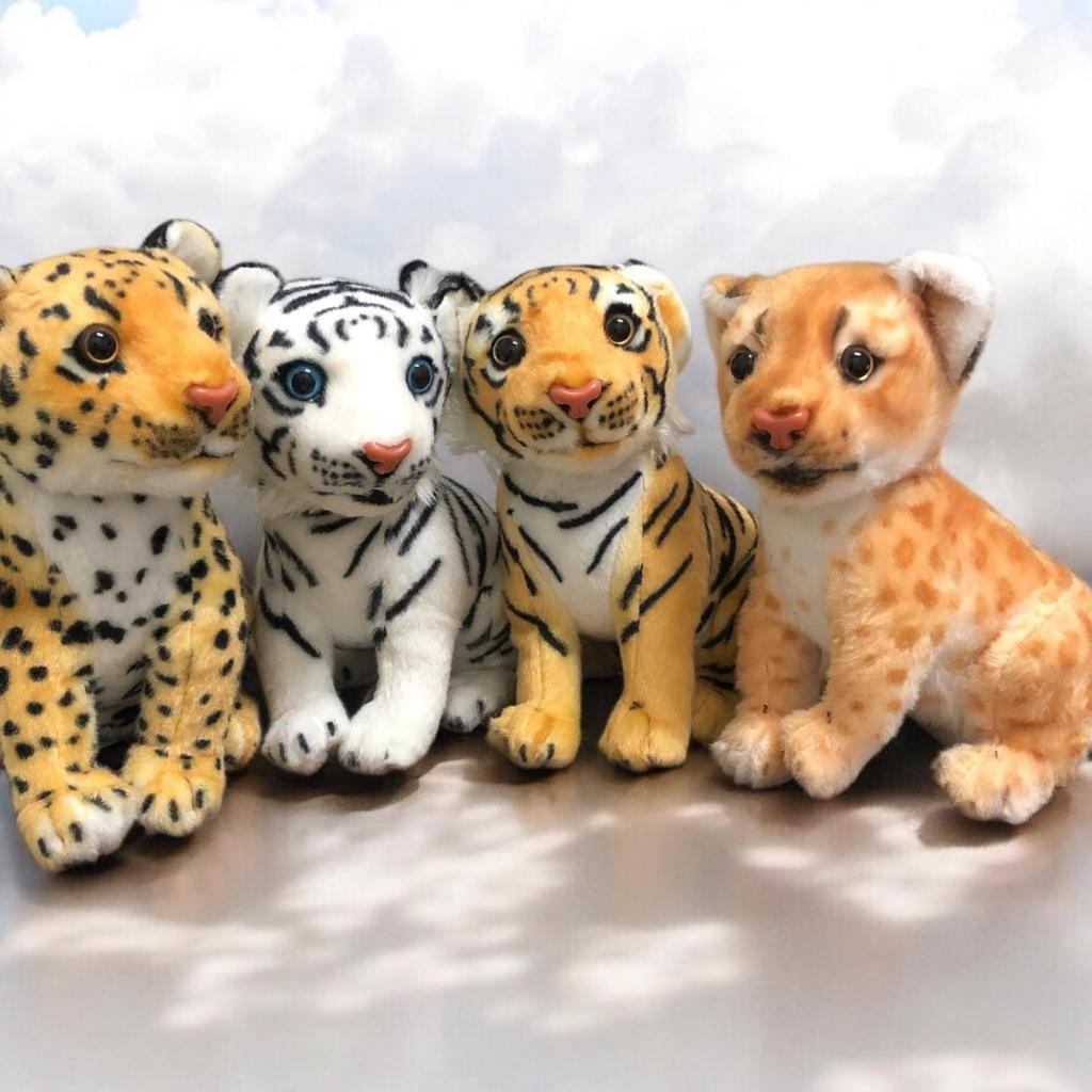 Pelúcia Safari Tigre Tigre Branco Leoa Onça Realista Sentada Cabeça Durinha 23 Cms Decoração Quarto