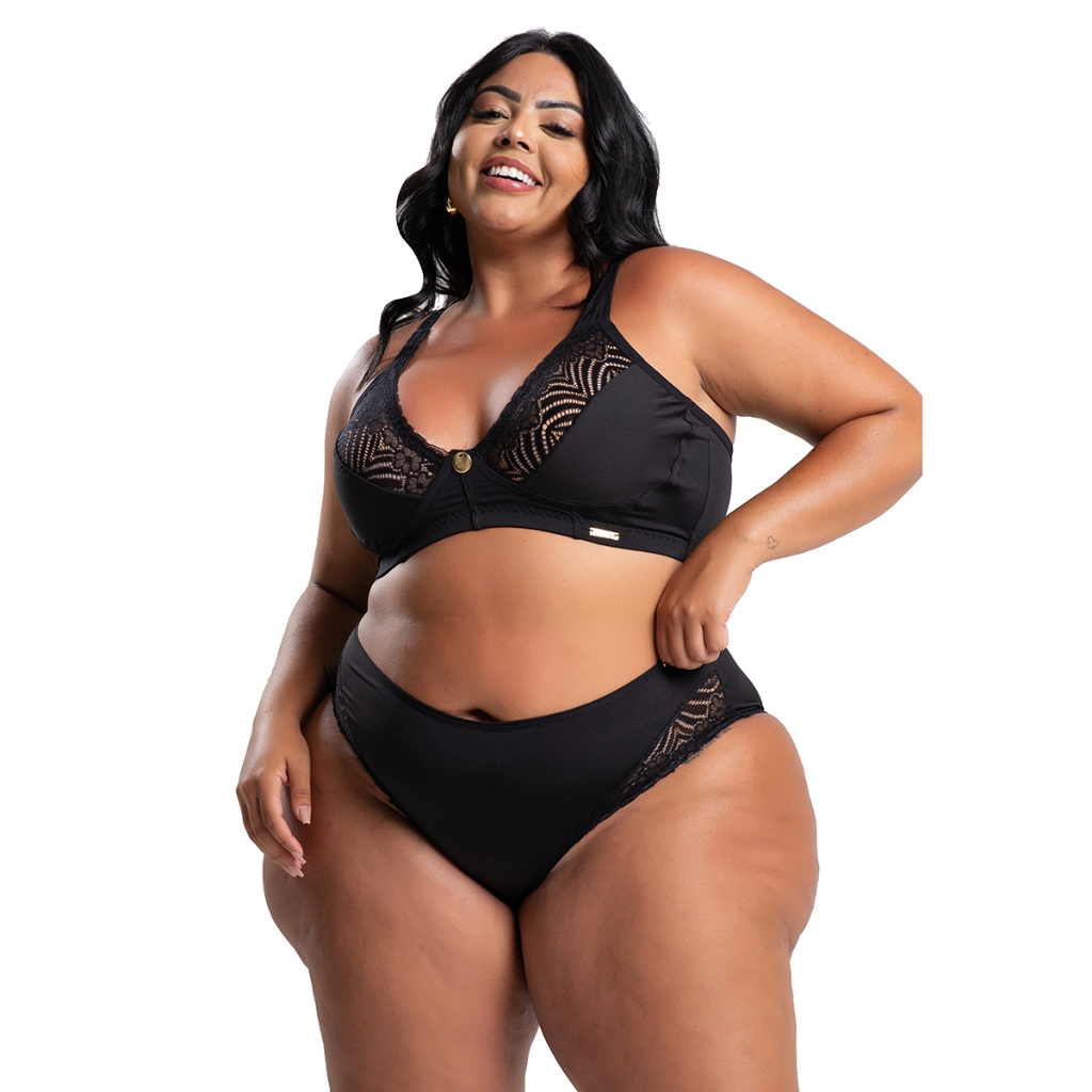 Conjunto D Encanto Sem Bojo Em Microfibra E Renda Plus Size Betânia em Oferta na Shopee