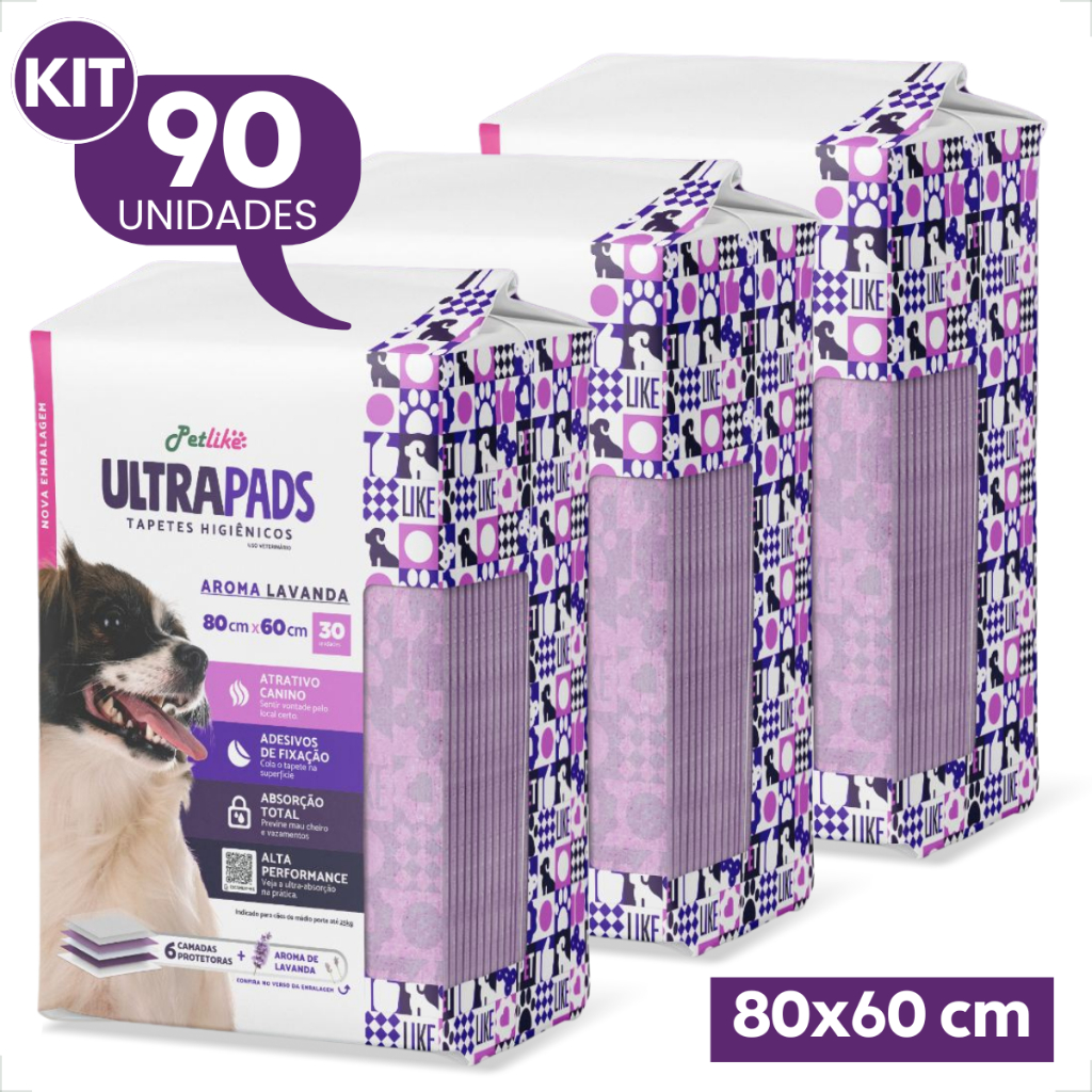Kit 3 Tapete Higiênico Ultra Pads 80x60 Aroma Lavanda - 90 Unidades em Oferta na Shopee