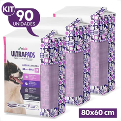 Kit 3 Tapete Higiênico Ultra Pads 80x60 Aroma Lavanda - 90 Unidades