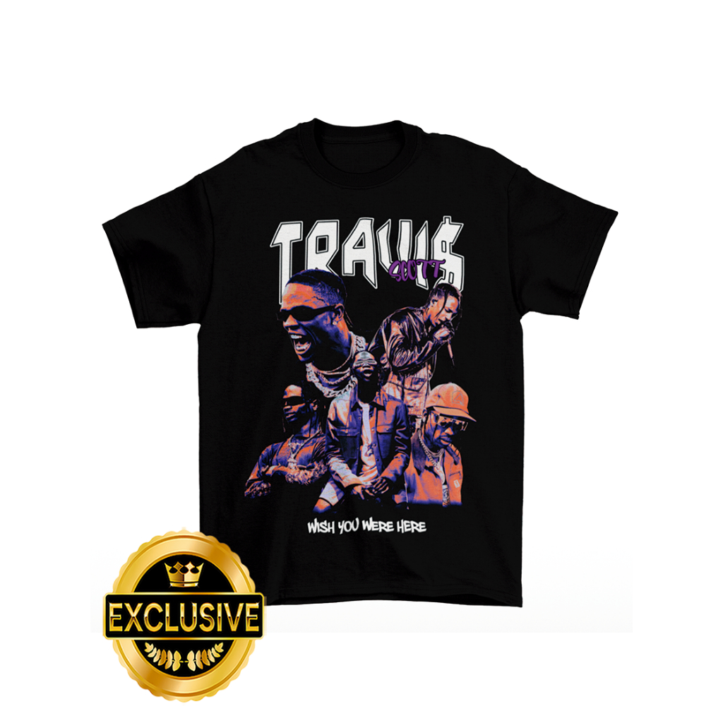 Camiseta Travis Scott Wish You Were Here Rap Hip Hop Trap Camisa Preta Unissex Masculina Feminina Algodão DTF