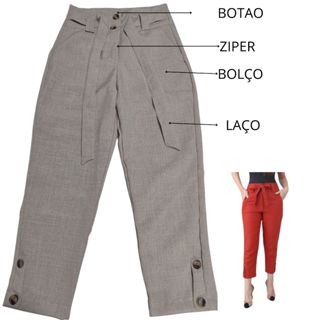 Charme Calça Pantacourt Linho Cintura Alta Feminina Elegante em Oferta na Shopee
