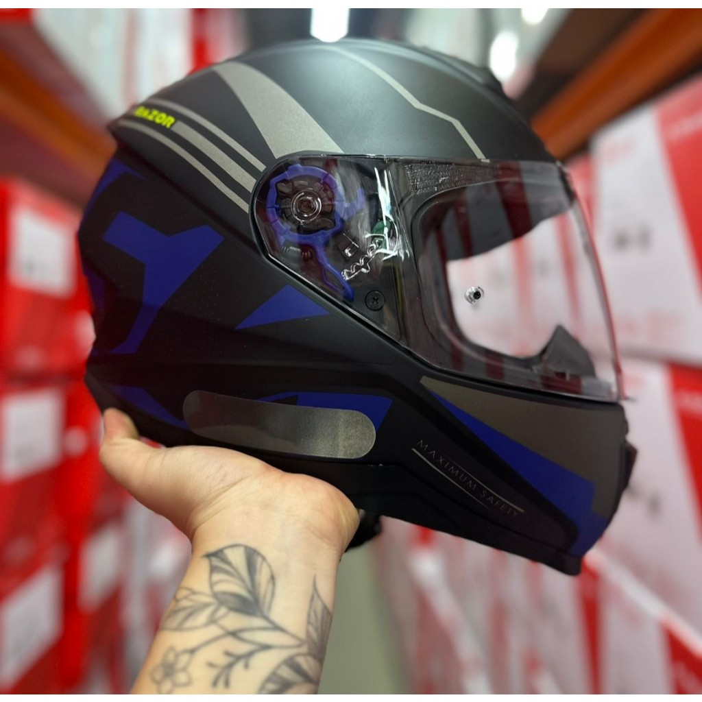 CAPACETE NORISK MASCULINO AZUL RAZOR FULL  BARATO PROMOÇÃO + NARIGUEIRA + BAVETE