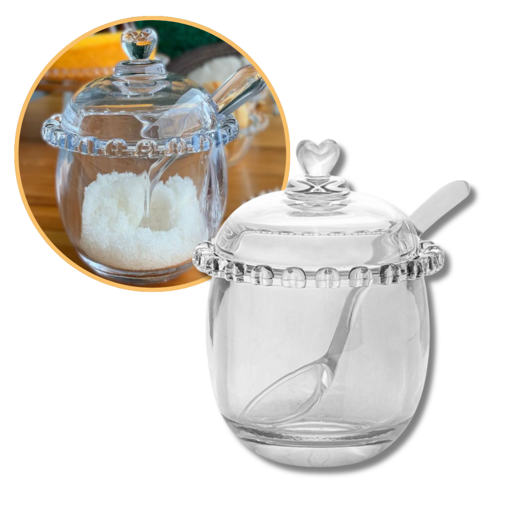 Açucareiro Coração Cristal Com Tampa e Colher Lyor
