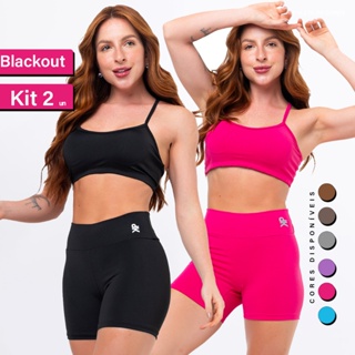 Kit 2 Conjunto Fitness Top Alça Short Legging Liso Meia Coxa Blackout Zero Transparência Academia em Oferta na Shopee