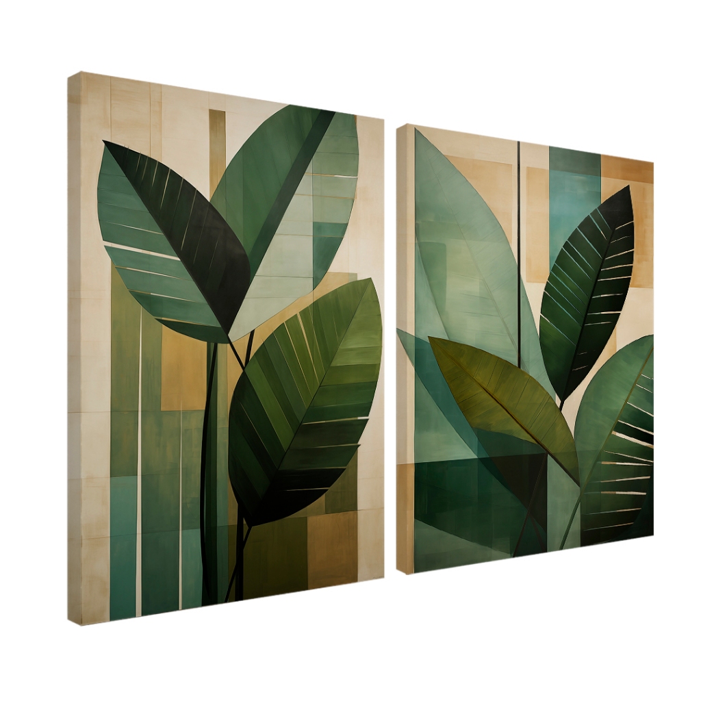 Conj de 2 Quadros Decorativos Folhas Abstratas, Sala, Quarto, Escritório, Acabamento Luxo Moldura — imagem 2 de 2