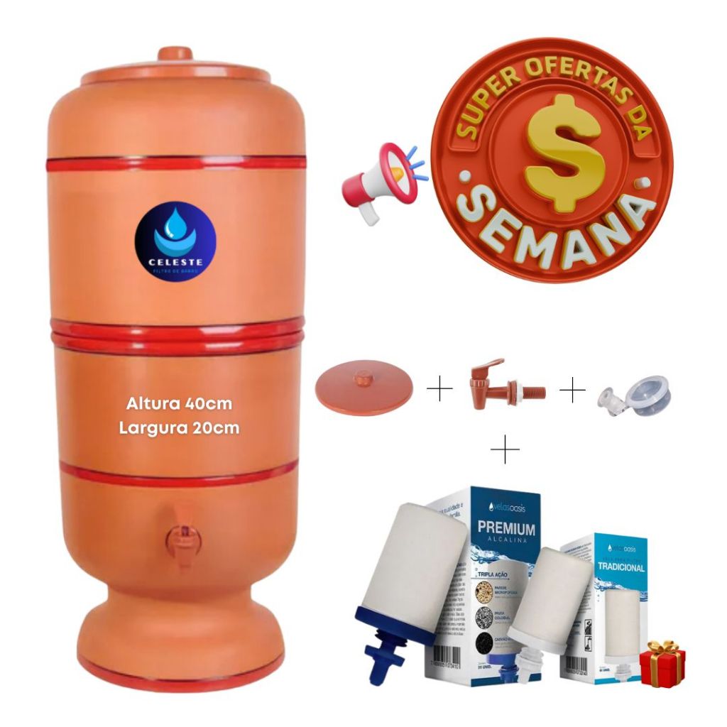 Filtro de Barro Artesanal 6L Totais sendo (3L+3L)  - completo - Qualidade Exportação em Oferta na Shopee