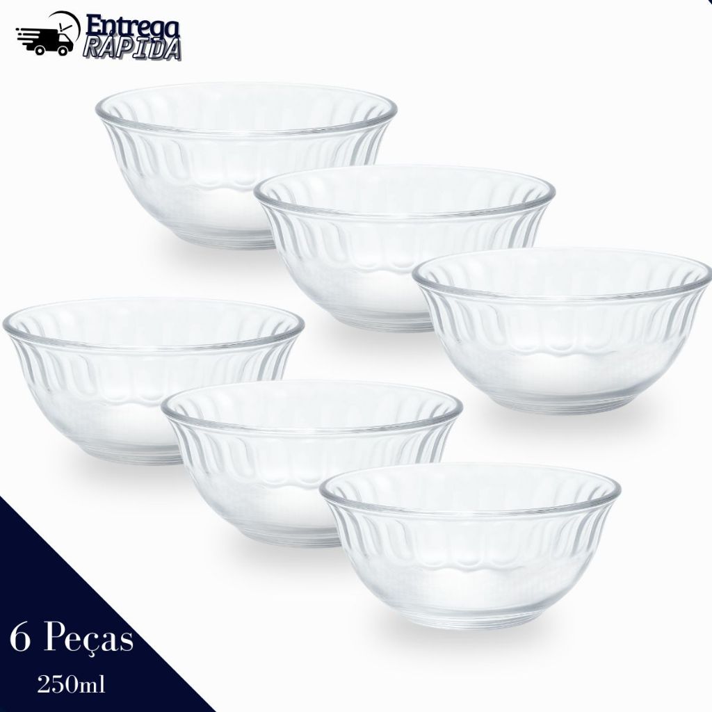 Jogo De Sobremesa Tigela Bowl 4 Peças 250ml Potes Em Vidro Liso