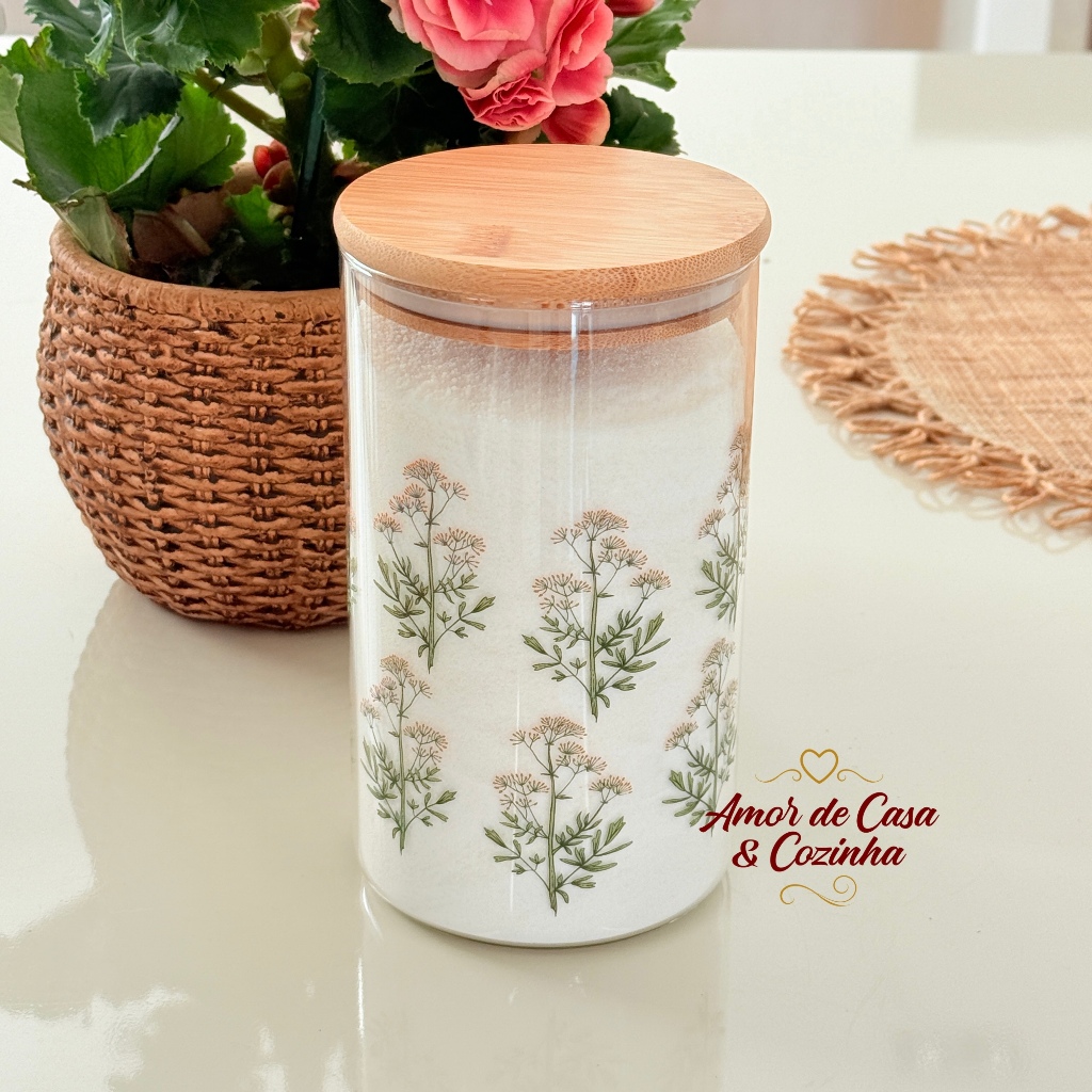 PORTA MANTIMENTOS TAMPA BAMBU DECAL FLORES SELECIONE O TAMANHO em Oferta na Shopee