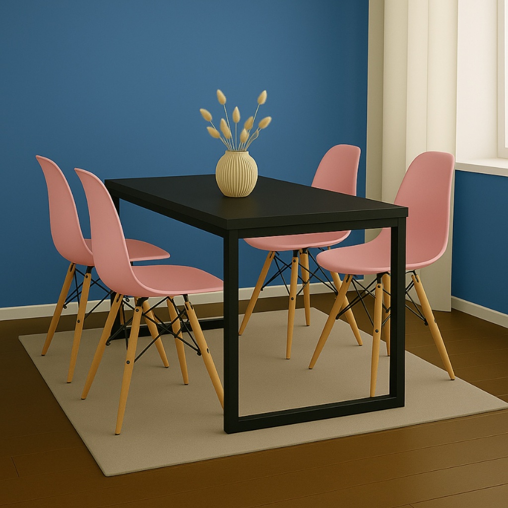 Conjunto Mesa de Jantar com 4 Cadeiras Eames e Tampo em MDP