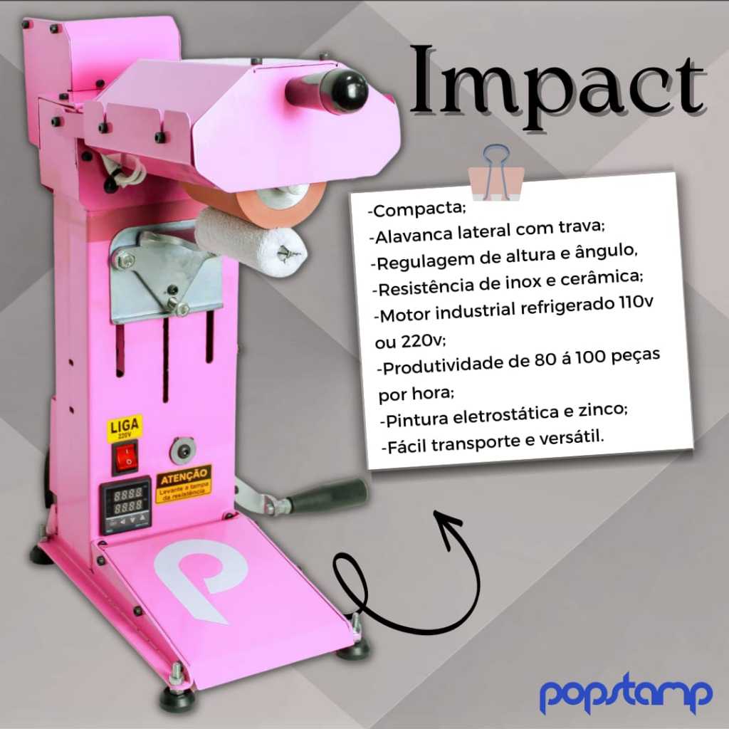 Rotstamp Impact - Giro 360°- Transfer laser - Cor disponível: ROSA 220v - MÁQUINA NACIONAL