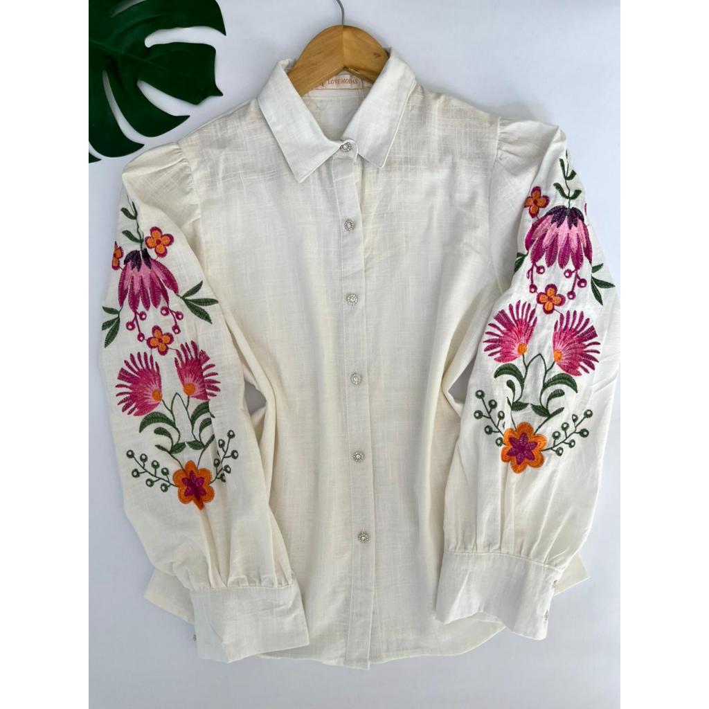 Camisa feminina Com Bordados, Camisa Inverno, Camisa social