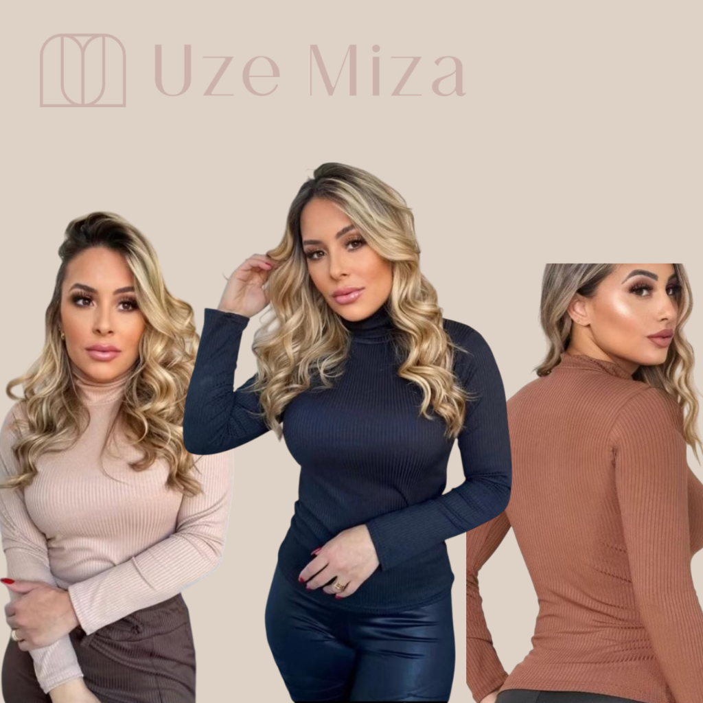 Blusa Feminina Gola Alta Canelada Manga Longa Cacharrel Blusinha Básica Frio Inverno