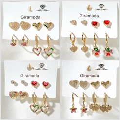 Kit 4 brincos cravejado pedra de zirconia argolinha pingente gota/coracao/Borboleta folheados a ouro18k e prata 925