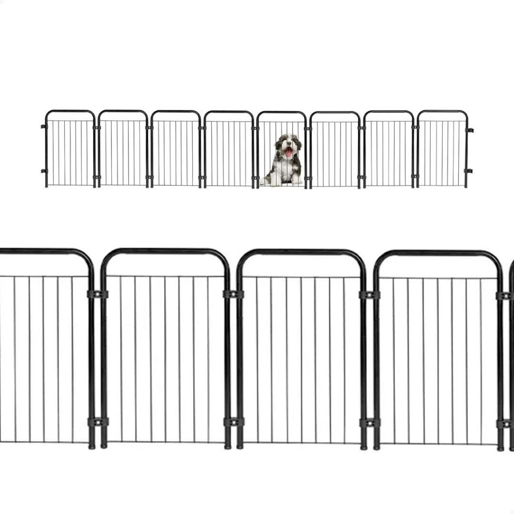 Cercadinho Cachorro/Criança Dobrável 5 Módulos Portátil Aço 51cm Branco Preto