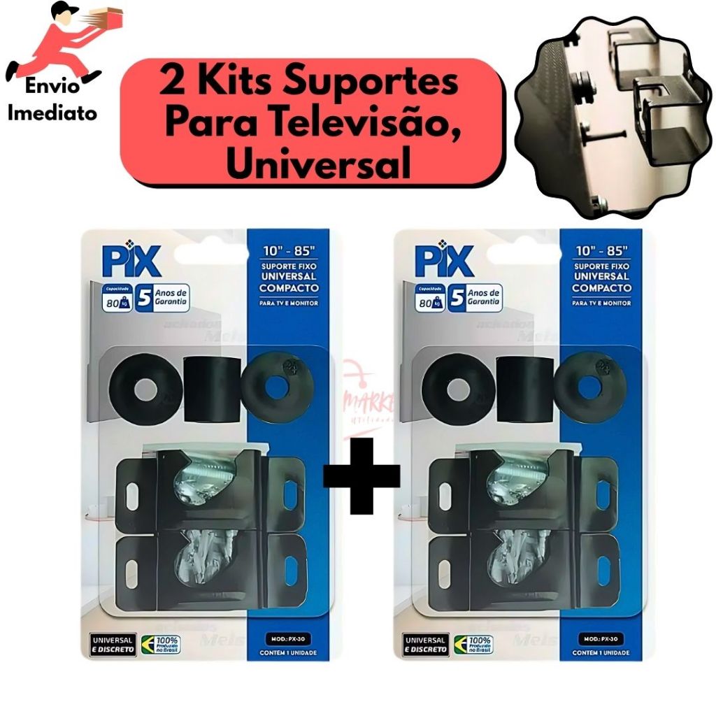 Kit 2 Suportes Tv Fixo Universal LED/LCD - PIX Plasma 10" até 85" Polegadas para Parede ou Painel em Oferta na Shopee
