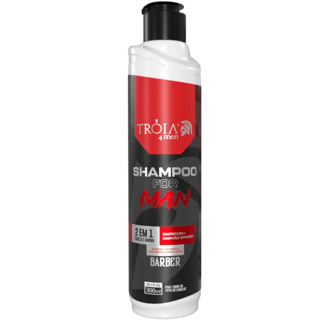 Shampoo 4Man 300ml Com Capsicum e Carvão Ativado  Tróia Hair para Cabelo e Barba