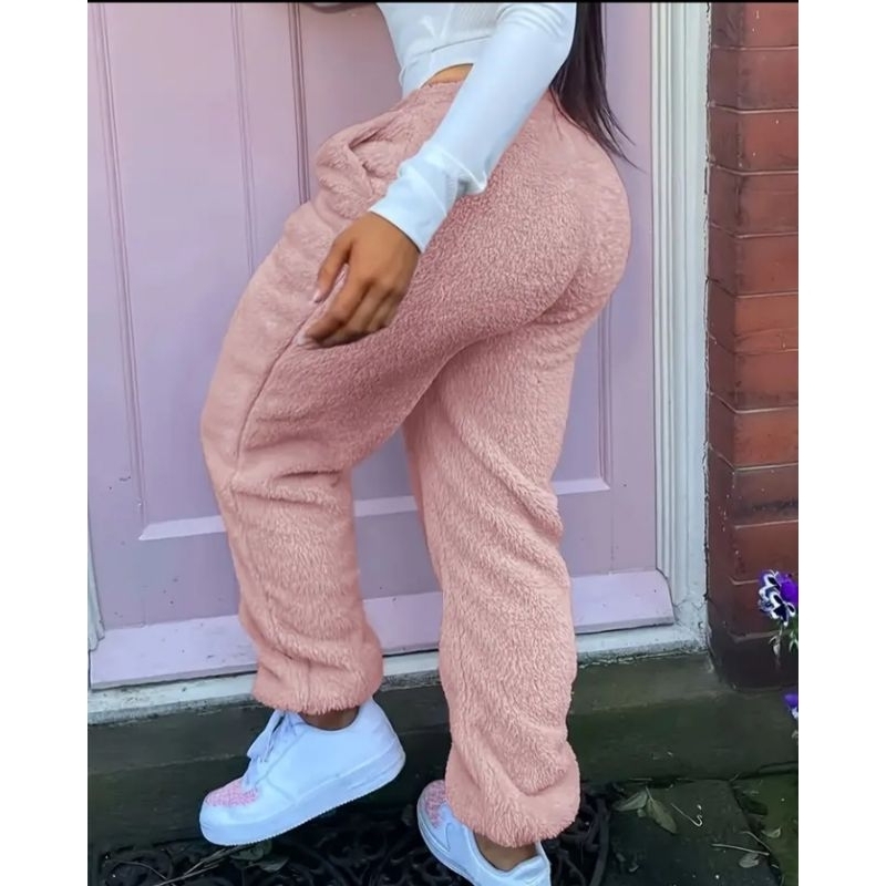 Calça sólida fofas cintura com elástico quentes e macia roupas de saída  com conforto frio quente inverno verão em Oferta na Shopee