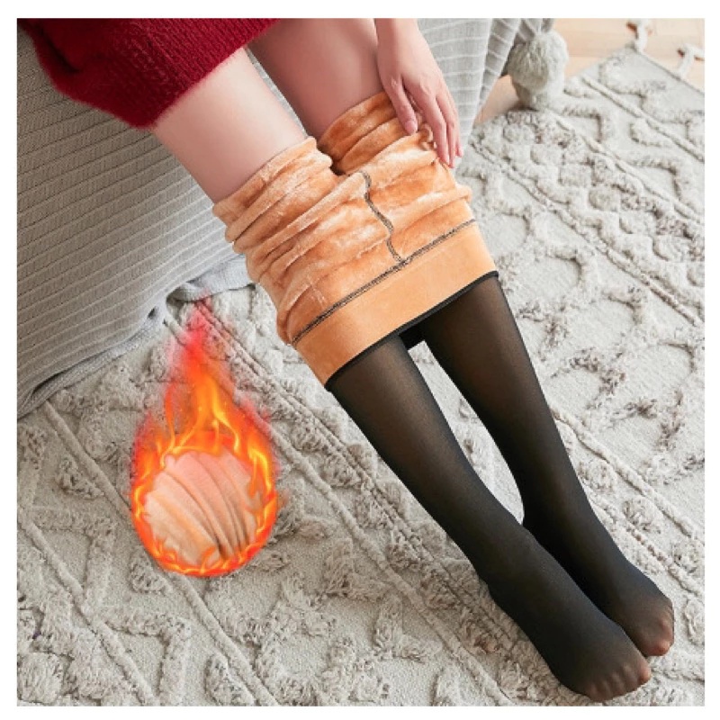 Meia-Calça Térmica Forrada Peluciada Translúcida de Lã Legging Grossa Inverno Quente Feminina Fio 220 C