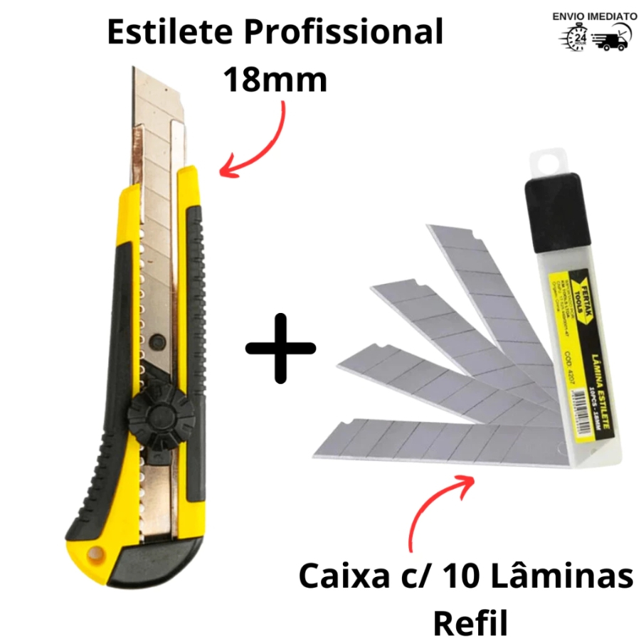 Estilete Profissional Emborrachado com Trava 18mm +3 Laminas em Oferta na Shopee