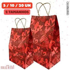 Sacola Papel Kraft Presente 10 Unidades Tamanho P ou G Dia Dos Namorados