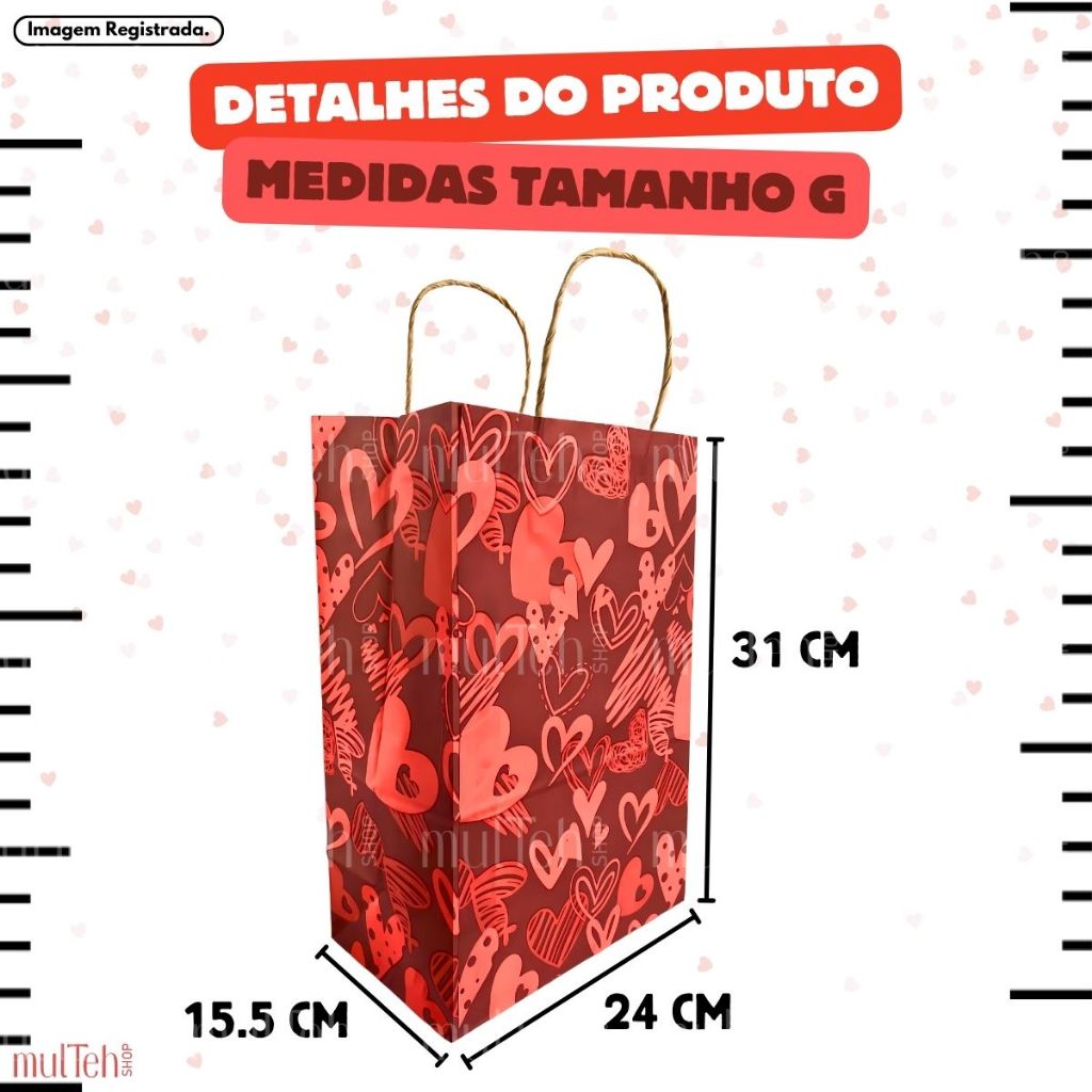 Sacola Papel Kraft Presente 10 Unidades Tamanho P ou G Dia Dos Namorados — imagem 2 de 2