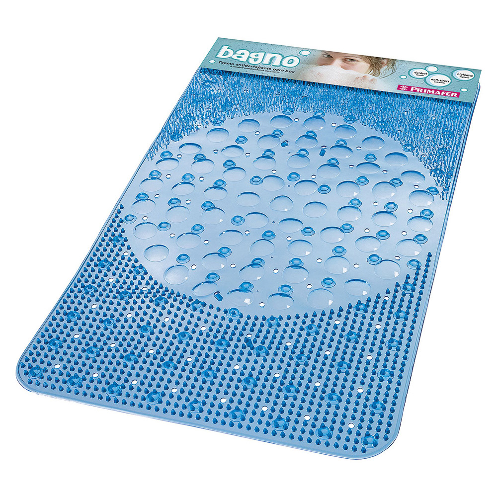 Kit 5 Tapete Box Banheiro Silicone Massageador 65x35cm Ventosa Antiderrapante Azul