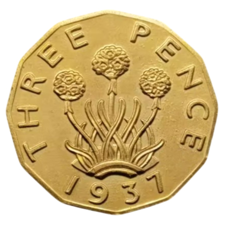 Moeda do Reino Unido 1837 - 3 Pence - Rei Eduardo VIII - cópia banhada à ouro - tipo #2