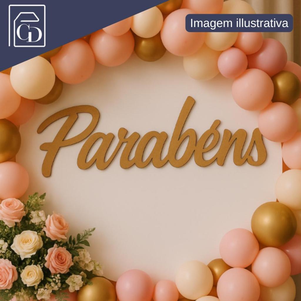 Aplique MDF PARABÉNS – Letreiro Decorativo 45cm para Festa de Aniversário