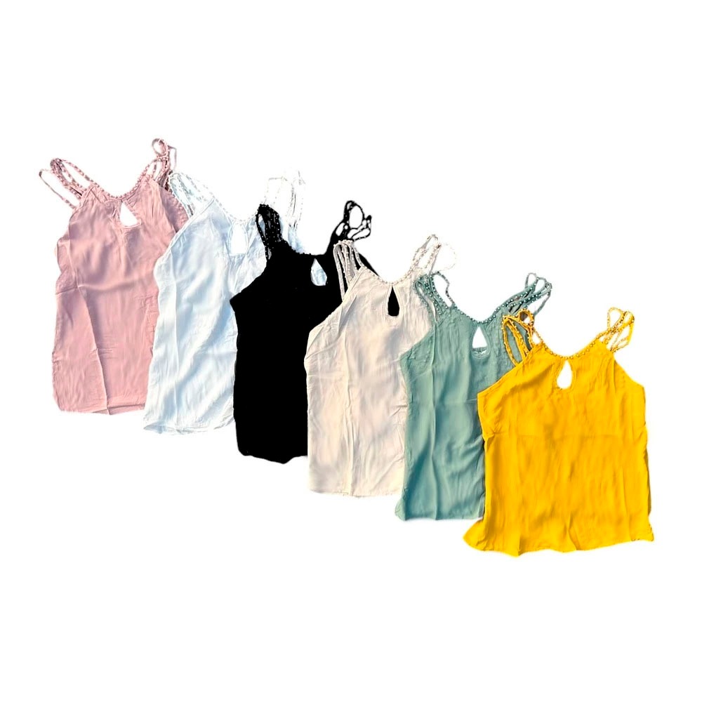 Camiseta Regata Lisa com Pérolas Fresquinha Verão Elegante Camiseta Regata Lisa com Pérolas Fresquinha Verão Elegante