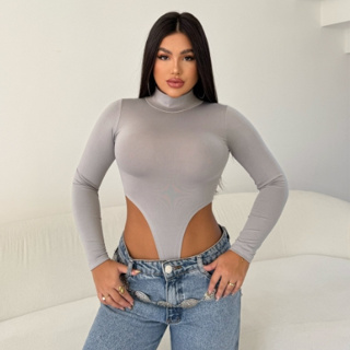Body Collant Feminino Cavado Gola Alta Manga Longa Tendência Moda Blogueira em Oferta na Shopee