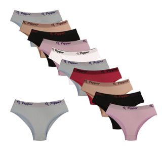Kit 10 Calcinhas LISAS Adolescente Juvenil Elástico exposto cotton 8% - Pepper Lingerie em Oferta na Shopee